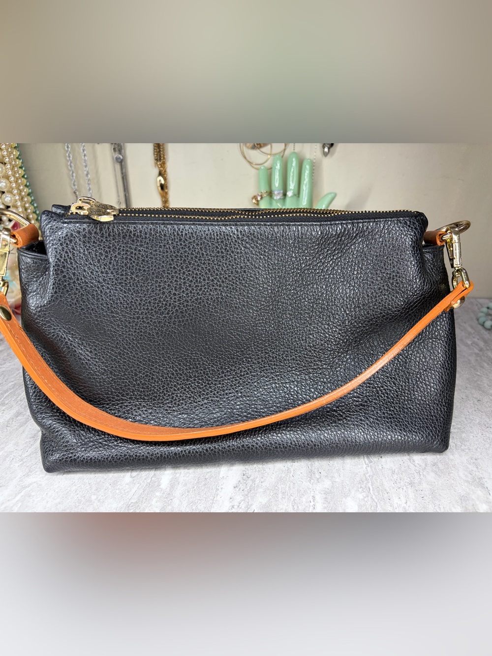 Valentina Black Leather Purse Shoulder Bag Brown Leather Gold Hardware